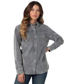 Wrangler Corduroy Fade Snap Shirt 11 Wrangler Corduroy Fade Snap Shirt -Cavalleria Toscana Store corduroy fade snap shirt grey front 112336505 wrangler 63803.1689451691