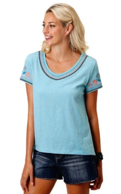 Roper Cutout Back Embroidered Top
