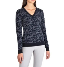 Equiline Engre Jacquard V-Neck Sweater -Cavalleria Toscana Store engre v neck jaquard blue front R09774 245 equiline 15305.1661441760