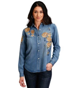 Cavalleria Toscana Store -Cavalleria Toscana Store floral emb shirt ls denim front 1105005656047 stetson 67195.1666832181