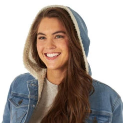 Wrangler Women's Denim Sherpa Hooded Jacket -Cavalleria Toscana Store hood denim jacket sherpa denim hood 112317280 wrangler 11811.1663189612