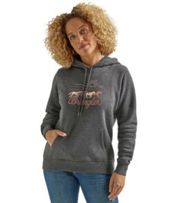 Wrangler Horse Stampede Hoodie -Cavalleria Toscana Store horse hoodie caviar front 112336437 wrangler 12880.1689452359