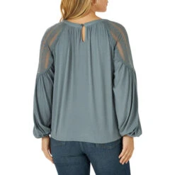 Wrangler Lace Inset Blouson Top -Cavalleria Toscana Store lace insert top LS blue back 112317889 wrangler 74946.1657729700