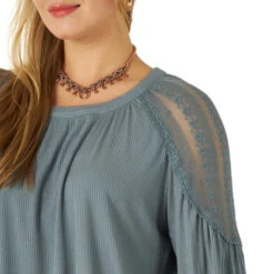 Cavalleria Toscana Store -Cavalleria Toscana Store lace insert top LS blue detail 112317889 wrangler 66736.1657729696