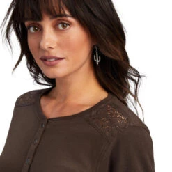 Ariat Lace Shoulder Henley Long Sleeve -Cavalleria Toscana Store lace shoulder henley ls brazil nut detail 10041342 ariat 88027.1659990898