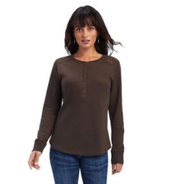 Ariat Lace Shoulder Henley Long Sleeve -Cavalleria Toscana Store lace shoulder henley ls brazil nut front 10041342 ariat 30395.1659990904