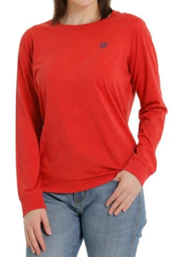 Ladies Cinch Logo Red Tee Long Sleeve -Cavalleria Toscana Store lds tee shirt ls red front MSK7895005 cinch 96036.1677610819