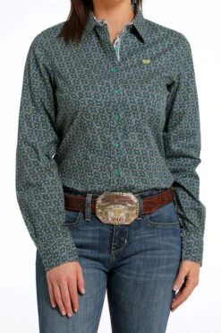 Cinch Performance Shirt No Pockets -Cavalleria Toscana Store medallion print ls darkblue front MSW9165034 cinch 24617.1689020670
