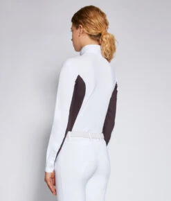 Cavalleria Toscana Perforated Insert Hunter Polo LS -Cavalleria Toscana Store perf insert LS white purple back POD255 JE022 013A CT 71754.1688586467