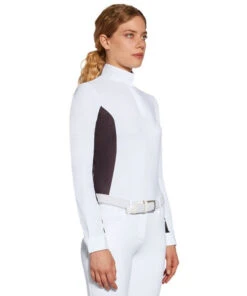 Cavalleria Toscana Perforated Insert Hunter Polo LS -Cavalleria Toscana Store perf insert LS white purple sideW POD255 JE022 013A CT 84132.1688586450