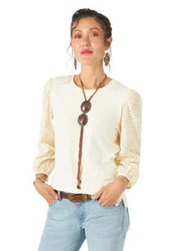 Wrangler Eyelet Poet Sleeve Top 9 Wrangler Eyelet Poet Sleeve Top -Cavalleria Toscana Store poet sleeve top light tan front 112315051 wrangler 98707.1654210779