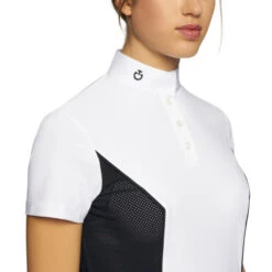 Cavalleria Toscana Perforated Sides Competition Polo -Cavalleria Toscana Store polo perforated insert ss white navy front detail POD295 JE022 0179 cavalleria toscana 92251.1690499471