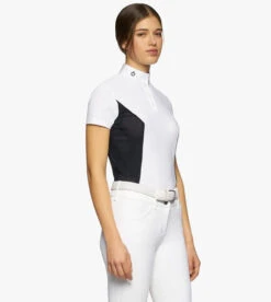 Cavalleria Toscana Perforated Sides Competition Polo -Cavalleria Toscana Store polo perforated insert ss white navy side POD295 JE022 0179 CT 22545.1690499459