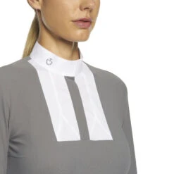 Cavalleria Toscana Poplin Bib Competition LS Polo -Cavalleria Toscana Store poplin bib jersey comp polo LS grey collar POD256 JE022 8980 CT 14669.1655842564