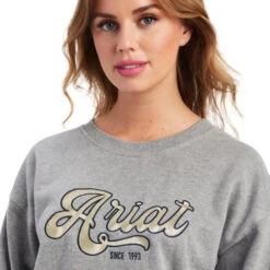 Ariat REAL Metallic Varsity Logo Crop Sweatshirt -Cavalleria Toscana Store real metallic varsity crop heather grey detail 10041817 ariat 35868.1660599776