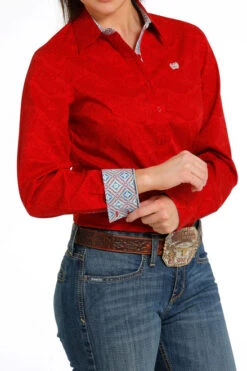 Cinch Performance Shirt No Pockets -Cavalleria Toscana Store subtle print ls red side MSW9165035 cinch 68055.1689018407